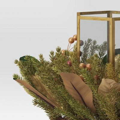 9" Hexagonal Pillar Glass Christmas Candle Holder With Mixed Faux Greenery - Wondershop™