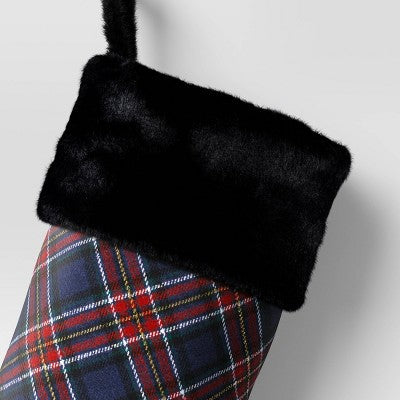 20" Christmas Plaid Stocking With Cuff Dark Blue - Wondershop™