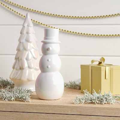 7" Christmas Ceramic Iridescent Snowman Figurine - Wondershop™