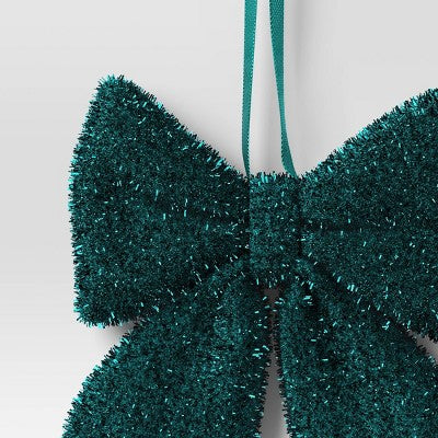 6.5" Christmas Tinsel Bow Ornament Dark Green - Wondershop™