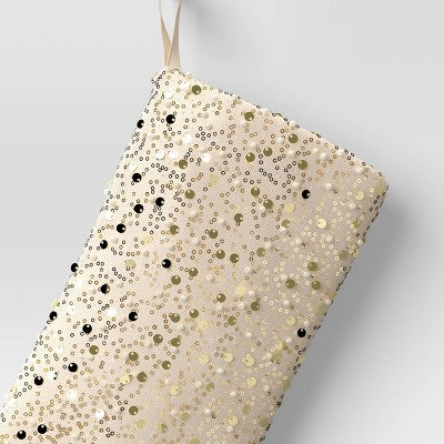 21" Christmas Sequins And Beads Stocking Champaign Gold - Wondershop™