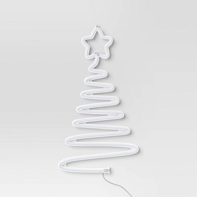LED Animated Neon Christmas Tree Hangable Sign Yellow/Green - Wondershop™