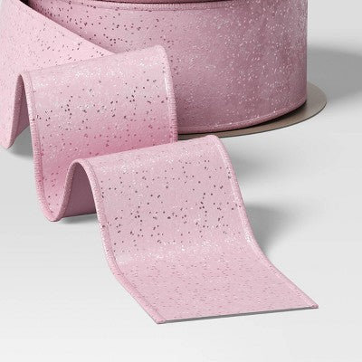 18’ Christmas Premium Ribbon Pink With Glitter - Wondershop™