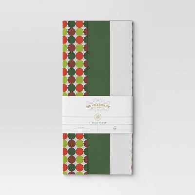 30ct Christmas Tissue Paper Green Multi Dot/White- Wondershop™