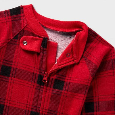 Baby Plaid Ribbed Holiday Matching Family Footed Pajama - Wondershop™ Red/Black