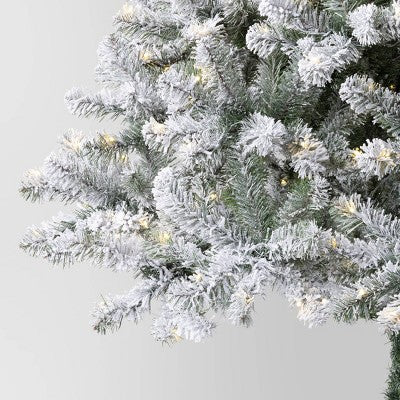 7.5' Pre-Lit Flocked Full Alberta Spruce Artficial Christmas Tree With Warm White LED Lights - Wondershop™