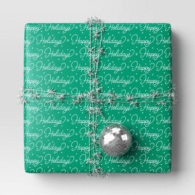 40" 125 Sq Ft Christmas Roll Wrap Happy Holidays On Green - Wondershop™