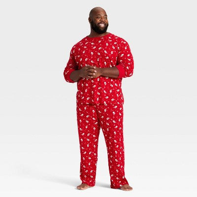 Men's Santa Print Ribbed Long Sleeve Holiday Matching Family Pajama Shirt - Wondershop™ Red