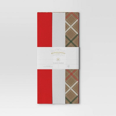 30ct Christmas Tissue Paper Brown Plaid/Red/White - Wondershop™