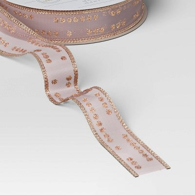 18' Christmas Modern Warmth Premium Ribbon Pink Glitter On Sheer - Wondershop™