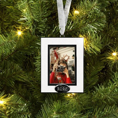 3.5" Glittered Metal Picture Frame Christmas Tree Ornament - Wondershop™