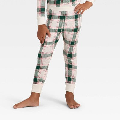 Toddler Plaid Ribbed Long Sleeve Shirt And Pants Holiday Matching Family Pajama Set - Wondershop™ Cream