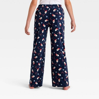 Kids' Santa Print Microfleece Holiday Matching Family Pajama Pants - Wondershop™ Blue