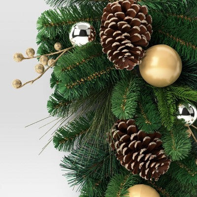 28" Decorated Pine Hanging Christmas Artificial Swag Green/Champagne Gold - Wondershop™