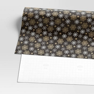 30” 25 Sq Ft Christmas Roll Wrap Gold/White Snowflakes On Black - Wondershop™