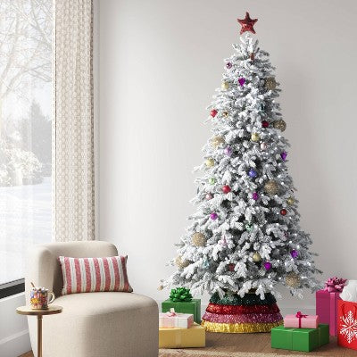 7.5' Pre-Lit Flocked Balsam Artificial Christmas Tree With Power Pole And Foot Pedal - Wondershop™