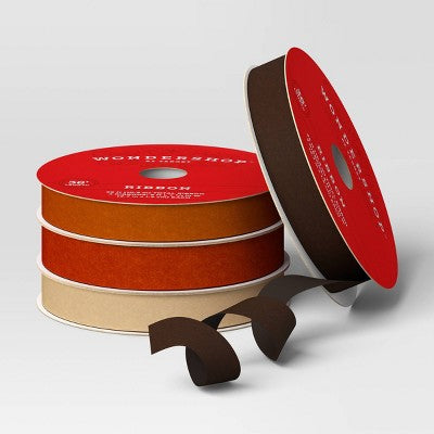 4pk Christmas Velvet Ribbon Gift Packaging Accessories Brown/Beige/Rust/Orange - Wondershop™