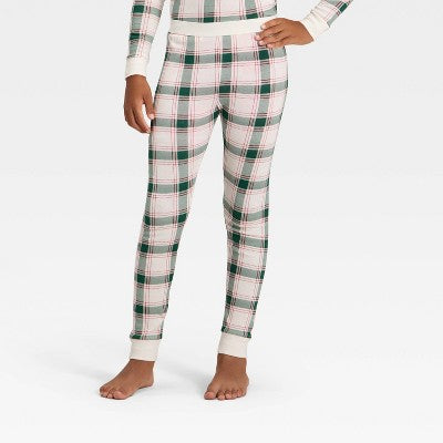 Kids' Plaid Ribbed Long Sleeve Shirt And Pants Holiday Matching Family Pajama Set - Wondershop™ Cream