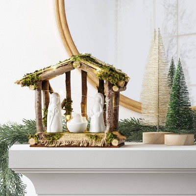 4pc Battery Operated Lit Wood Nativity Scene Figurine Set - Wondershop™