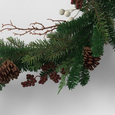 6' Mixed Greenery With Pinecones & White Berries Artificial Christmas Garland Green - Wondershop™