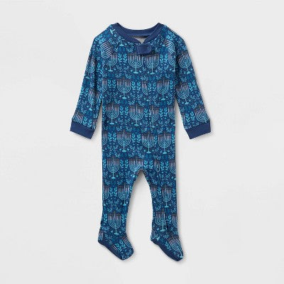Baby Hanukkah Ribbed Holiday Matching Family Footed Pajama - Wondershop™ Blue
