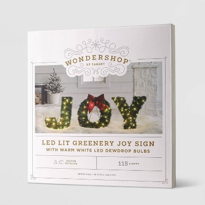 19" Greenery 'Joy' LED Christmas Novelty Sculpture Light With Red Bow - Wondershop™