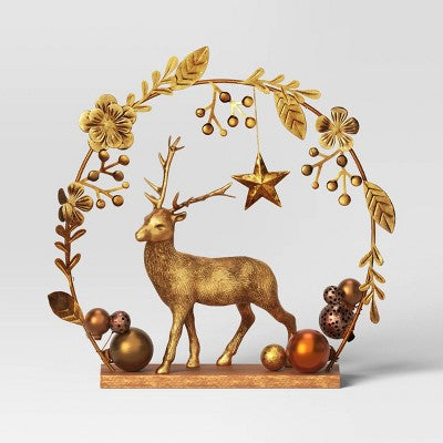 15" Battery Operated Lit Deer And Foliage Christmas Decorative Sculpture - Wondershop™ Gold