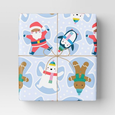 30" 50 Sq Ft Christmas Roll Wrap Character Snow Angels On Blue - Wondershop™