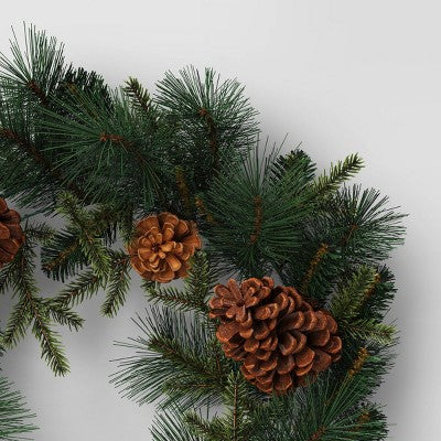 24" Mixed Greenery With Pinecones Artificial Christmas Wreath Green - Wondershop™