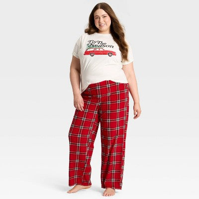 Women's Plaid Microfleece Holiday Matching Family Pajama Pants - Wondershop™ Red