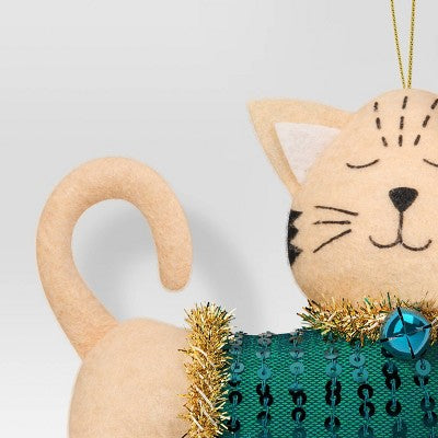 4" Christmas Cat Green Sweater Ornament - Wondershop™