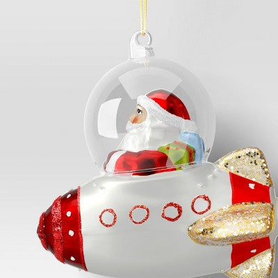 Christmas Glass Red Santa On Spaceship Ornament - Wondershop™
