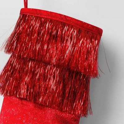 20" Christmas Tinsel Collar Stocking Red - Wondershop™
