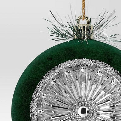 Christmas Flocking Ornament With Reflector Dark Green - Wondershop™