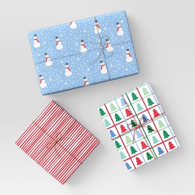 30" 3pk 180 Sq Ft Christmas Wrap Pack Snowmen/Red Stripes/Trees - Wondershop™