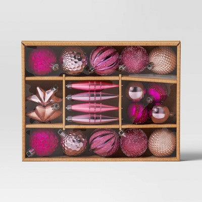 20ct Christmas Mixed Finial Ornament Set Pink - Wondershop™