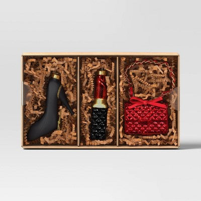 3pc Christmas Gift Ornament Set Glass Fashionista - Wondershop™