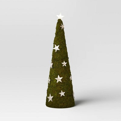 17" Battery Operated Lit Artificial Moss With Stars Christmas Tree Sculpture - Wondershop™ Green
