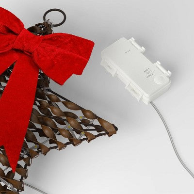 30ct Battery Operated Christmas Hanging Twisted Faux Rattan Star With Red Velvet Bow - Warm White Lights - Wondershop™