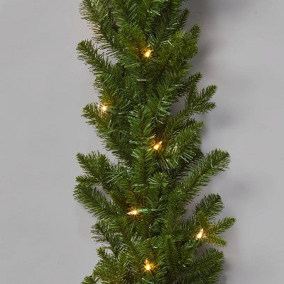 9' Pre-Lit Balsam Fir Artificial Christmas Garland Green With Clear Lights - Wondershop™