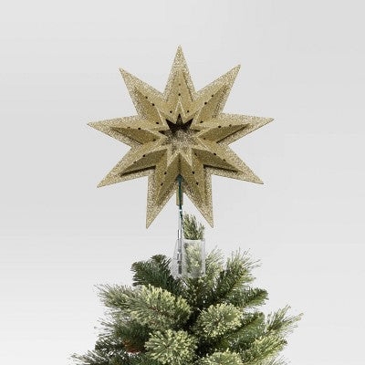12" Lit-Plastic Gold Glitter Starburst Clear Incandescent Lights Christmas Tree Topper - Wondershop™