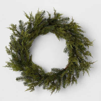 28" Pre-lit Mixed Greenery Artificial Christmas Wreath LED Warm White Lights - Wondershop™