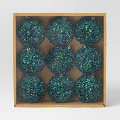 9ct Christmas Tinsel Ball Ornament Set Blue Green - Wondershop™