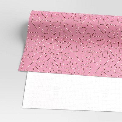 30” 55 Sq Ft Christmas Roll Wrap Red/White Heart/Candy Canes On Pink - Wondershop™