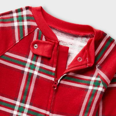 Baby Plaid Ribbed Holiday Matching Family Footed Pajamas - Wondershop™ Red