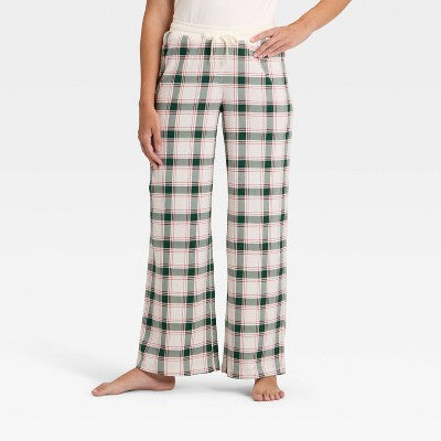 Women's Plaid Ribbed Holiday Matching Family Pajama Pants - Wondershop™ Cream