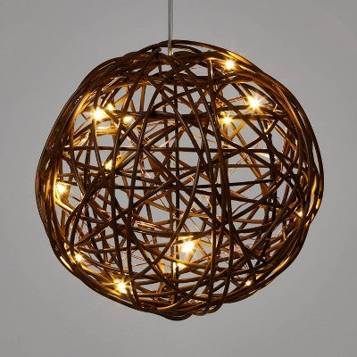 Battery Operated Brown Faux Rattan Sphere Fairy String Lights Warm White With Brown Wire - Wondershop™