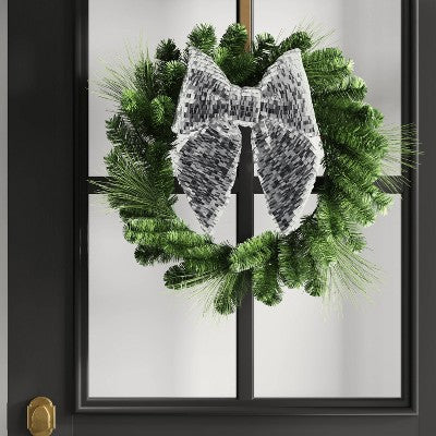 16" Christmas Jumbo Sequin Bow Wall Decor Silver - Wondershop™