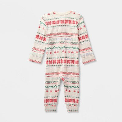 Baby "Let It Snow" Fair Isle Cozy Knit Holiday Matching Family Pajama Union Suit - Wondershop™ Cream
