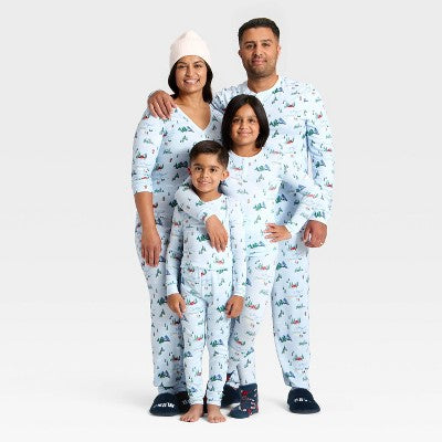 Baby "Tis The Ski-son!" Cozy Knit Holiday Matching Family Pajama Union Suit - Wondershop™ Blue